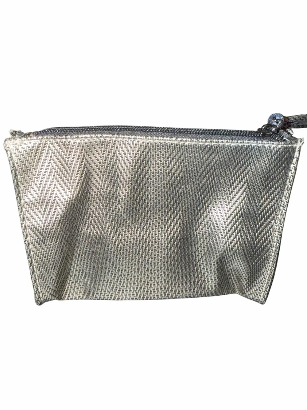 Metallic Silver Women's Zip Pouch with Tassel